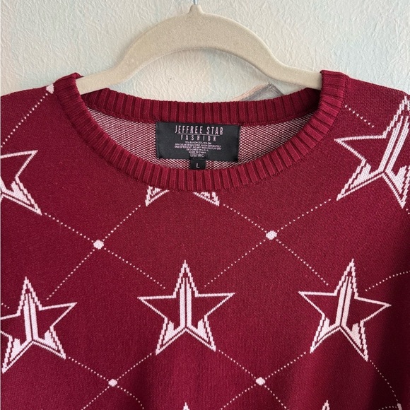 JEFFREE STAR Fashion Maroon Knit Crewneck Pullover Sweater Size Lg - Picture 2 of 9